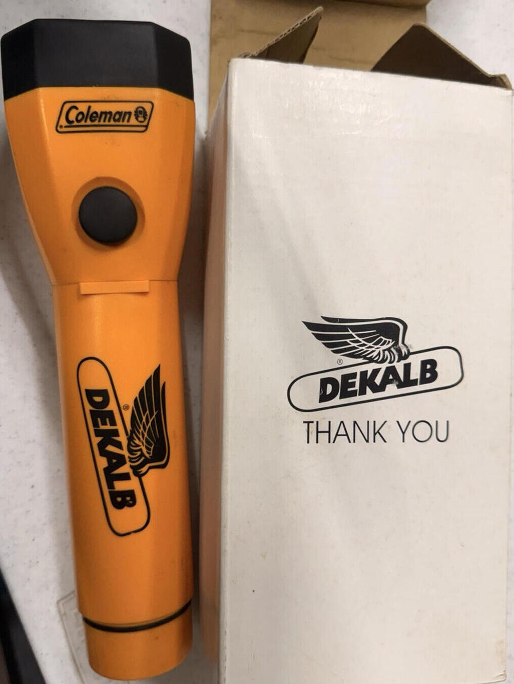 Coleman DEKALB Orange Promotional Vintage Collectible Flashlight with Box